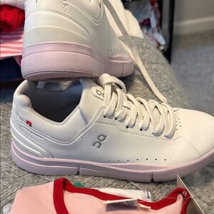 On Running Women's White Sneakers with Pale Pink Soles